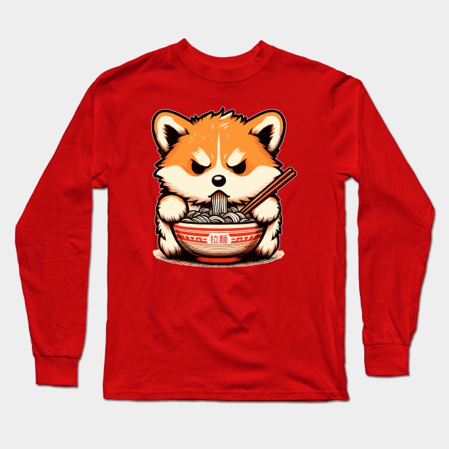 Angry corgi eat noodle ramen Long Sleeve T-Shirt by TomFrontierArt